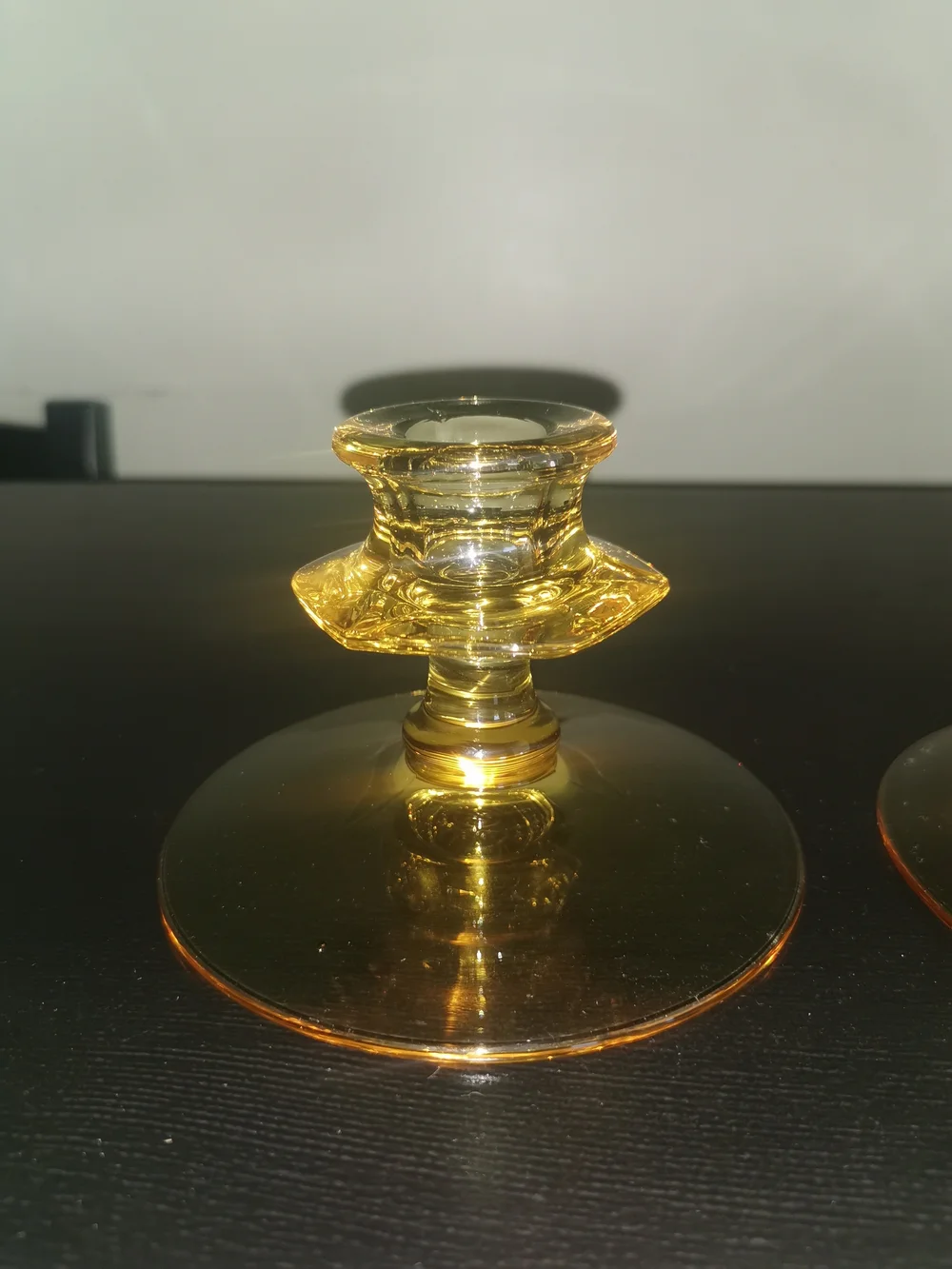 Pair Of Fostoria Fairfax Yellow Depression Glass Candlestick Holders 3.25